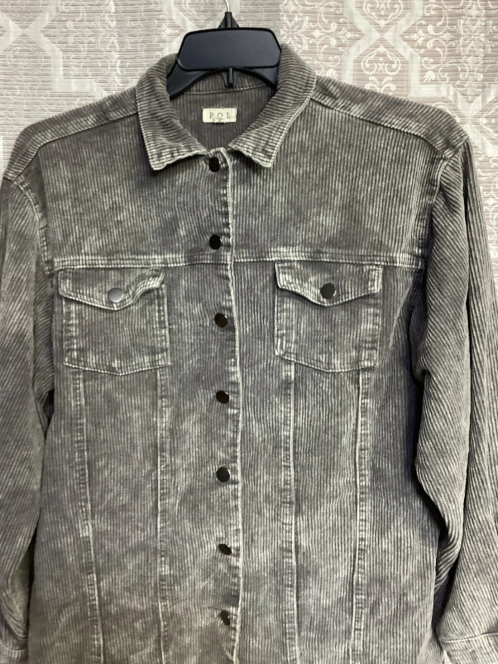 POL Women's POL Gray Corduroy Button-Front Jean Jacket